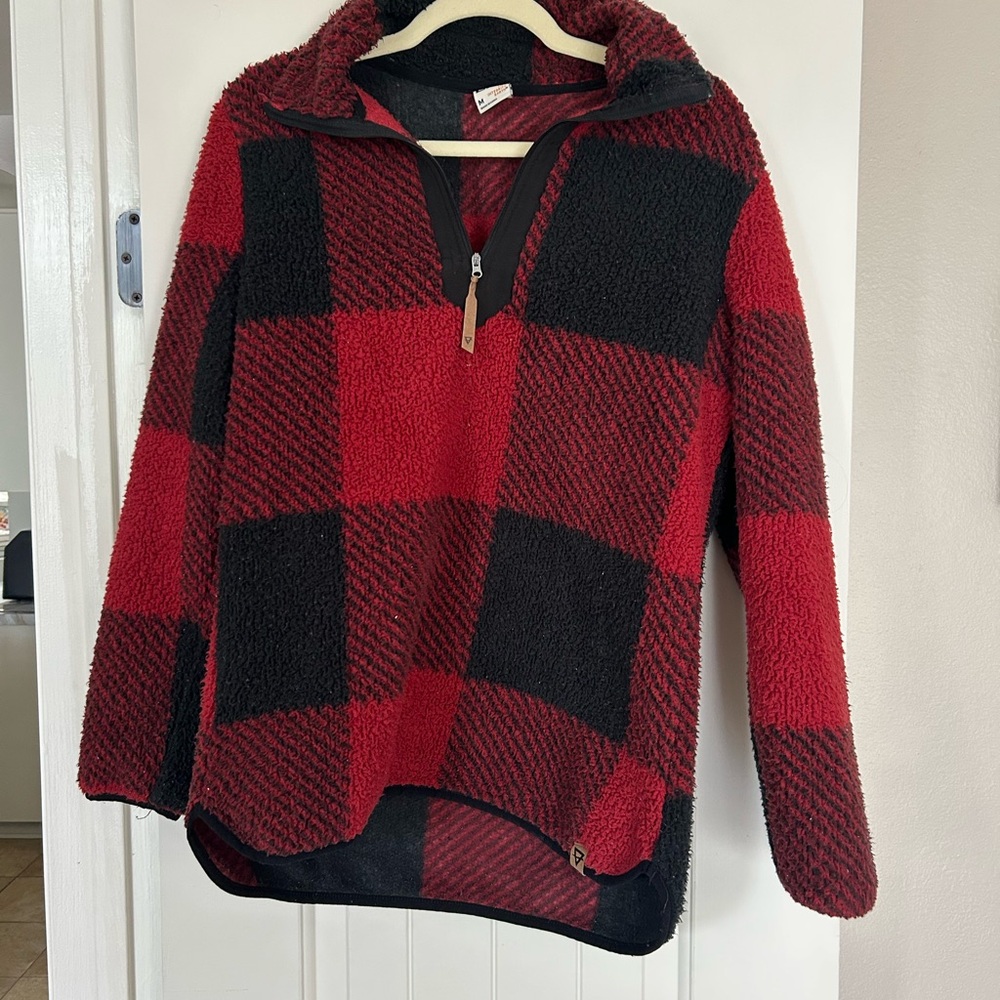 Cozy Red and Black Plaid Women's Sweater